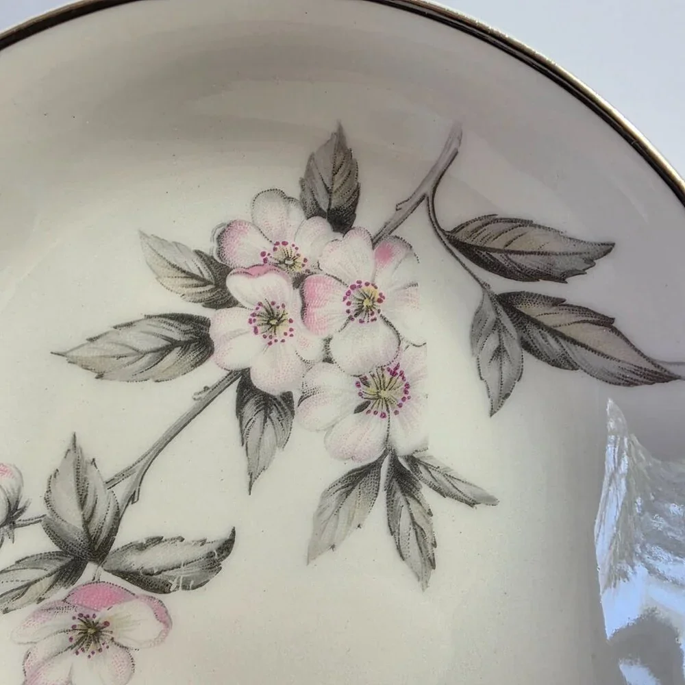 FOUR Manor House Spring Glory Fruit Bowls Pink & White Floral Gray Leaves